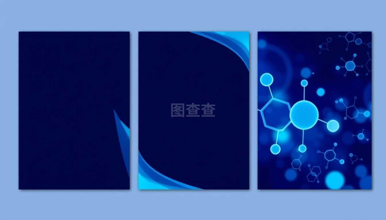 医药科技 三折方形设计手册的商业模板与化学图案应用